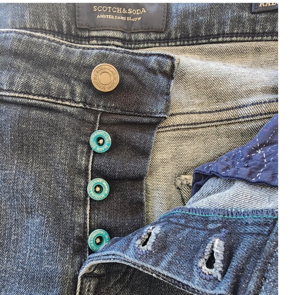 🥃Scotch & Soda🔥 Blauw Indigo Button Fly Jeans streetwear dark Y2K indiesleaze
